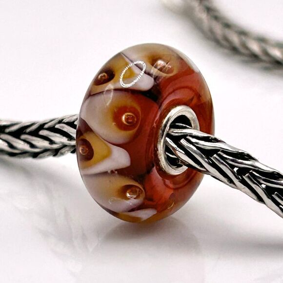 TROLLBEADS Amber Glass & Cream Bubbles Unique LAA 925S New Condition - Picture 8 of 8